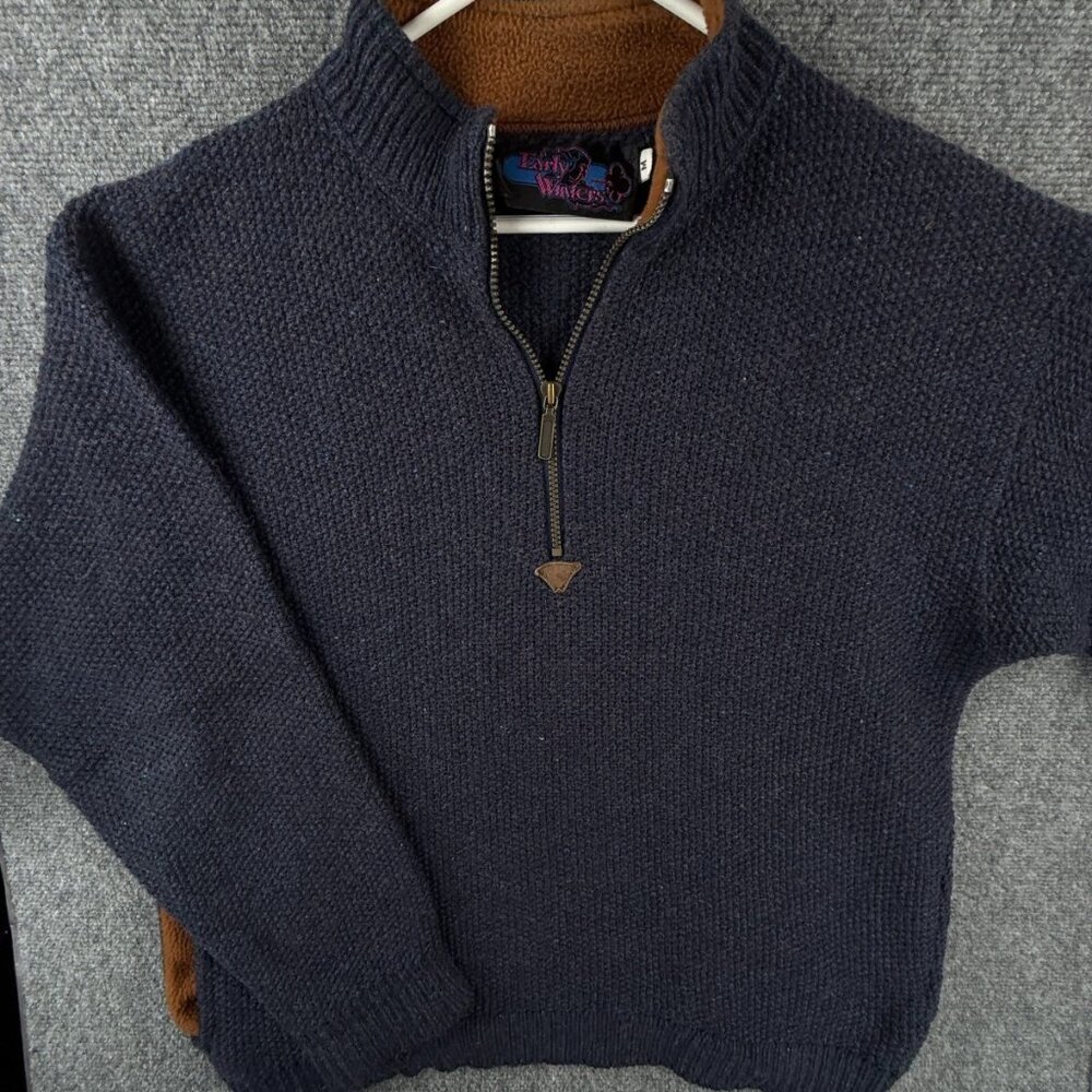 VTG Early Winters Knit Sweater Blue Size Medium 1/4 Zip Pullover Long Sleeve